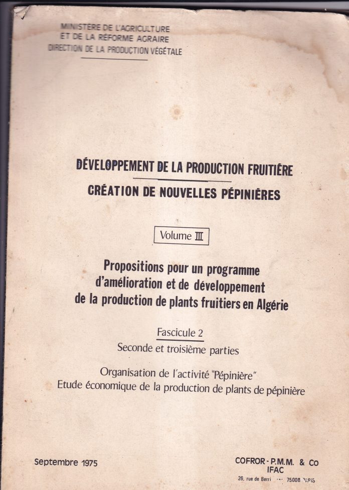 développement de la production fruitére création de nouvelles pépinieres